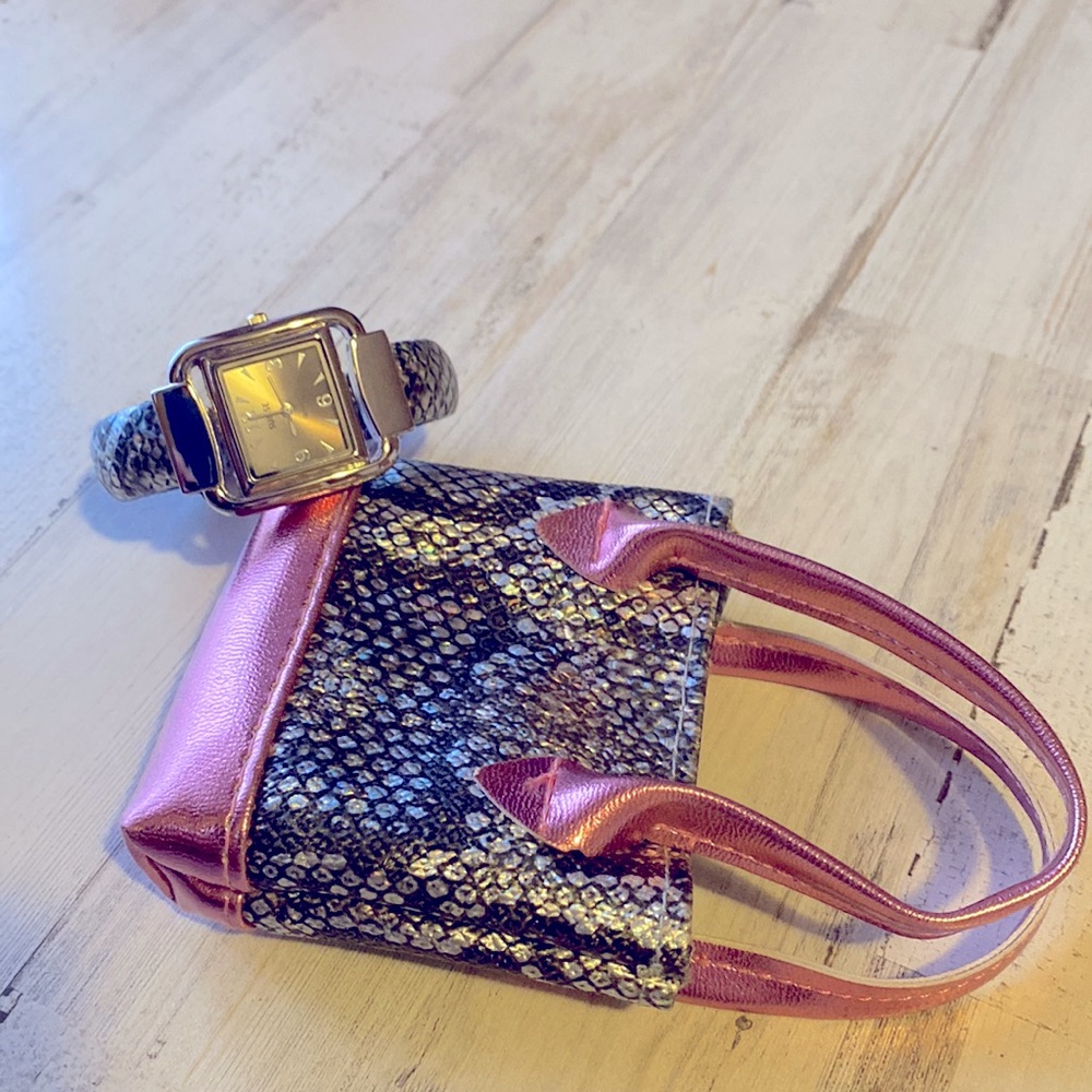 2/$15 Snakeskin bangle watch in matching bag